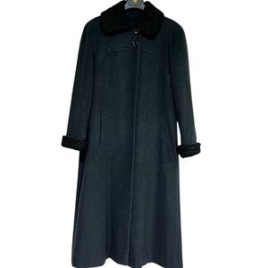 Saks Fifth Avenue Vintage 100% Cashmere Full Length Coat with Faux Fur Trim